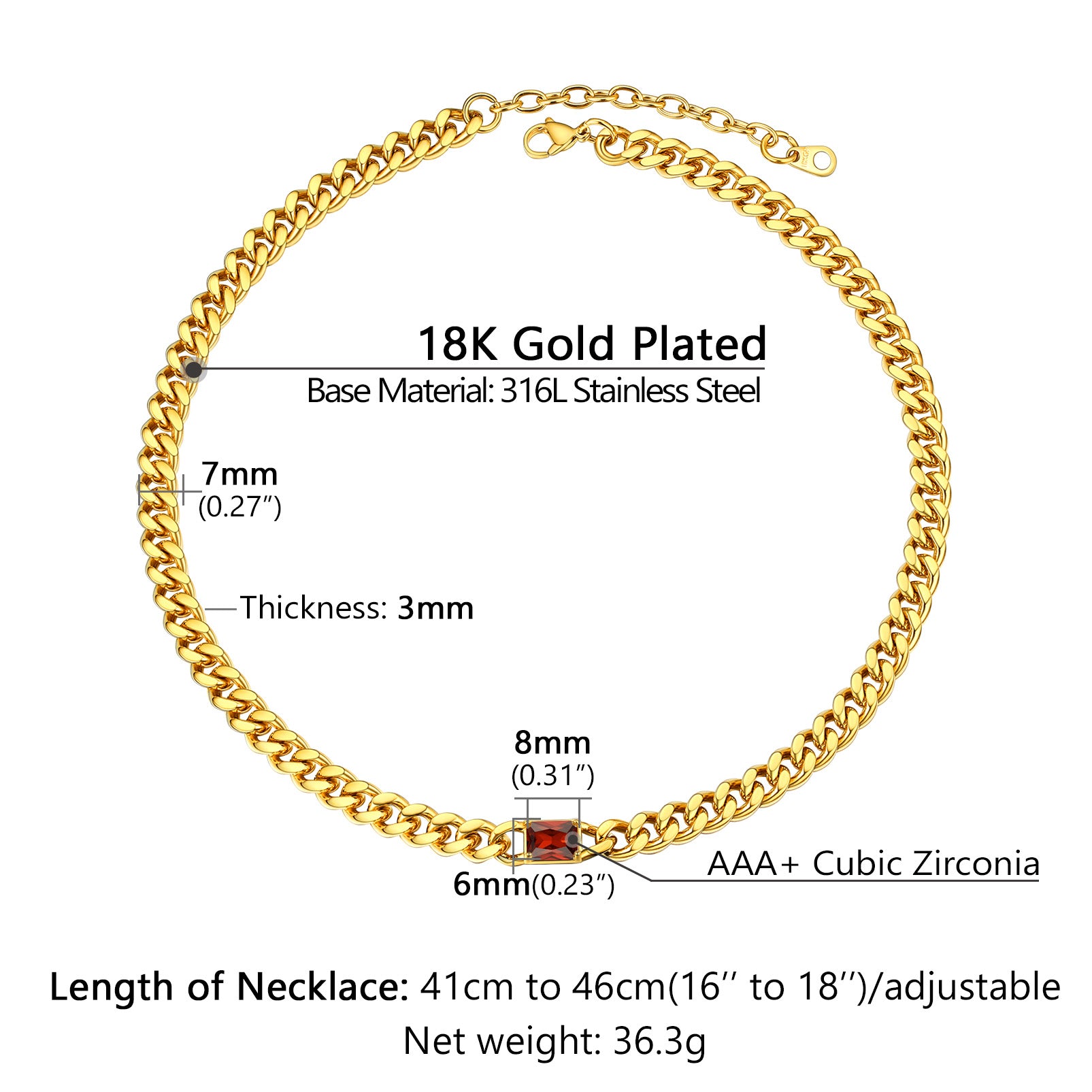 Custom Birthstone Cuban Link Choker Necklace Dimension, Durable