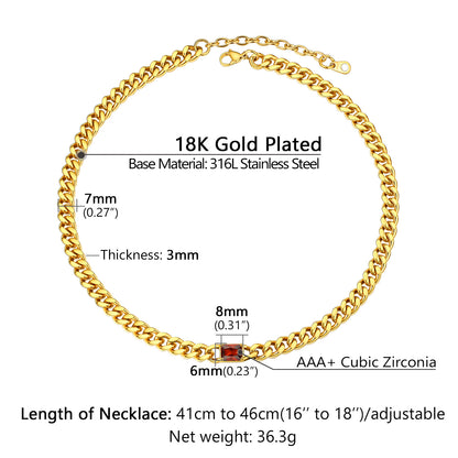 Custom Birthstone Cuban Link Choker Necklace Dimension, Durable