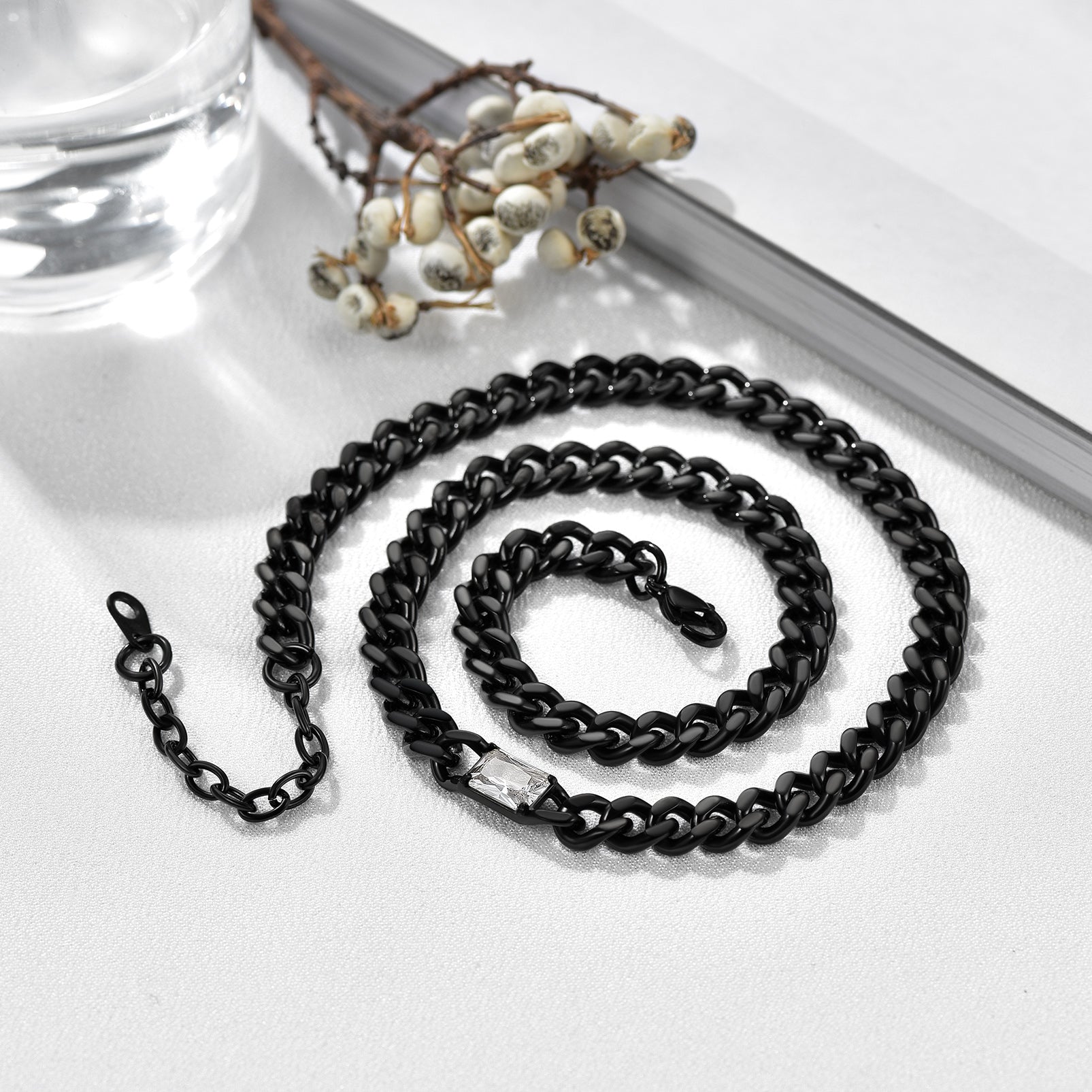 Custom Birthstone Cuban Link Choker Necklace in black plated