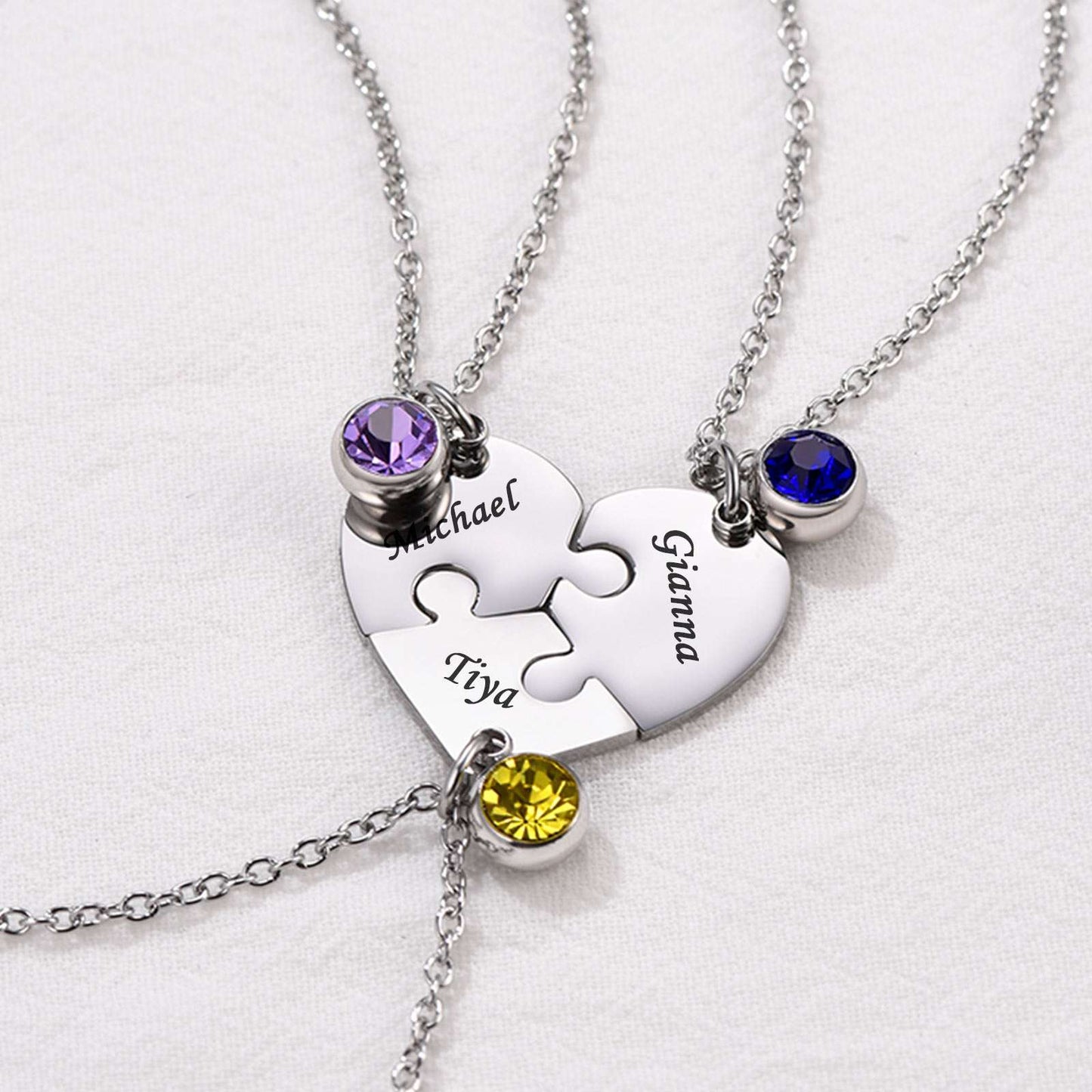 Custom Birthstone Heart Puzzle Necklaces