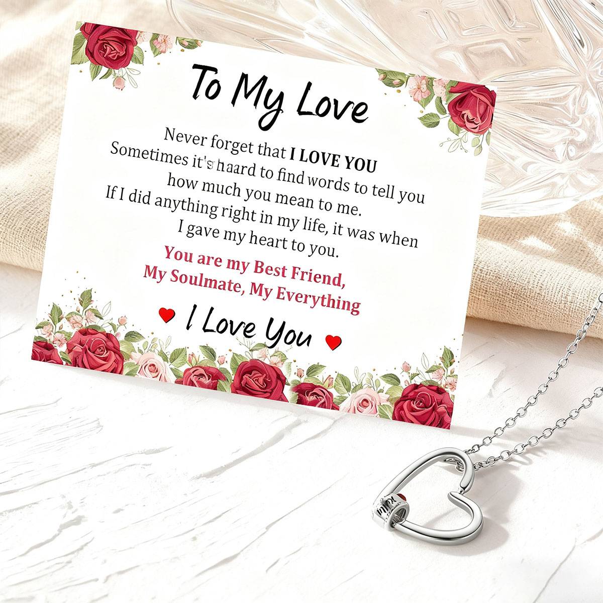 Custom Birthstone Names Beads Heart Necklace with greeting card