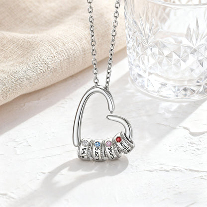 Custom Birthstone Names Beads Heart Pendant Necklace