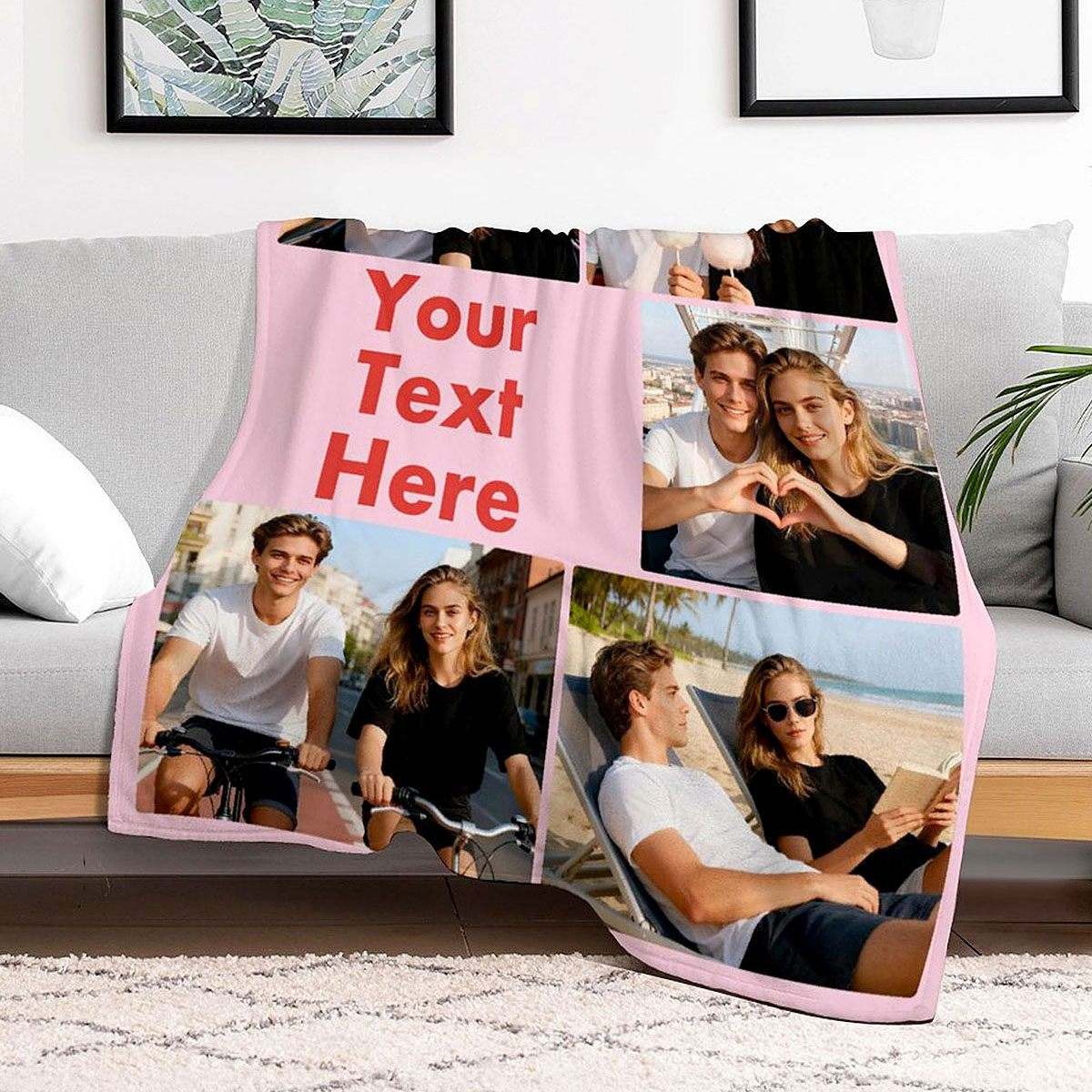 Custom Blanket with 5 Photo sand Text
