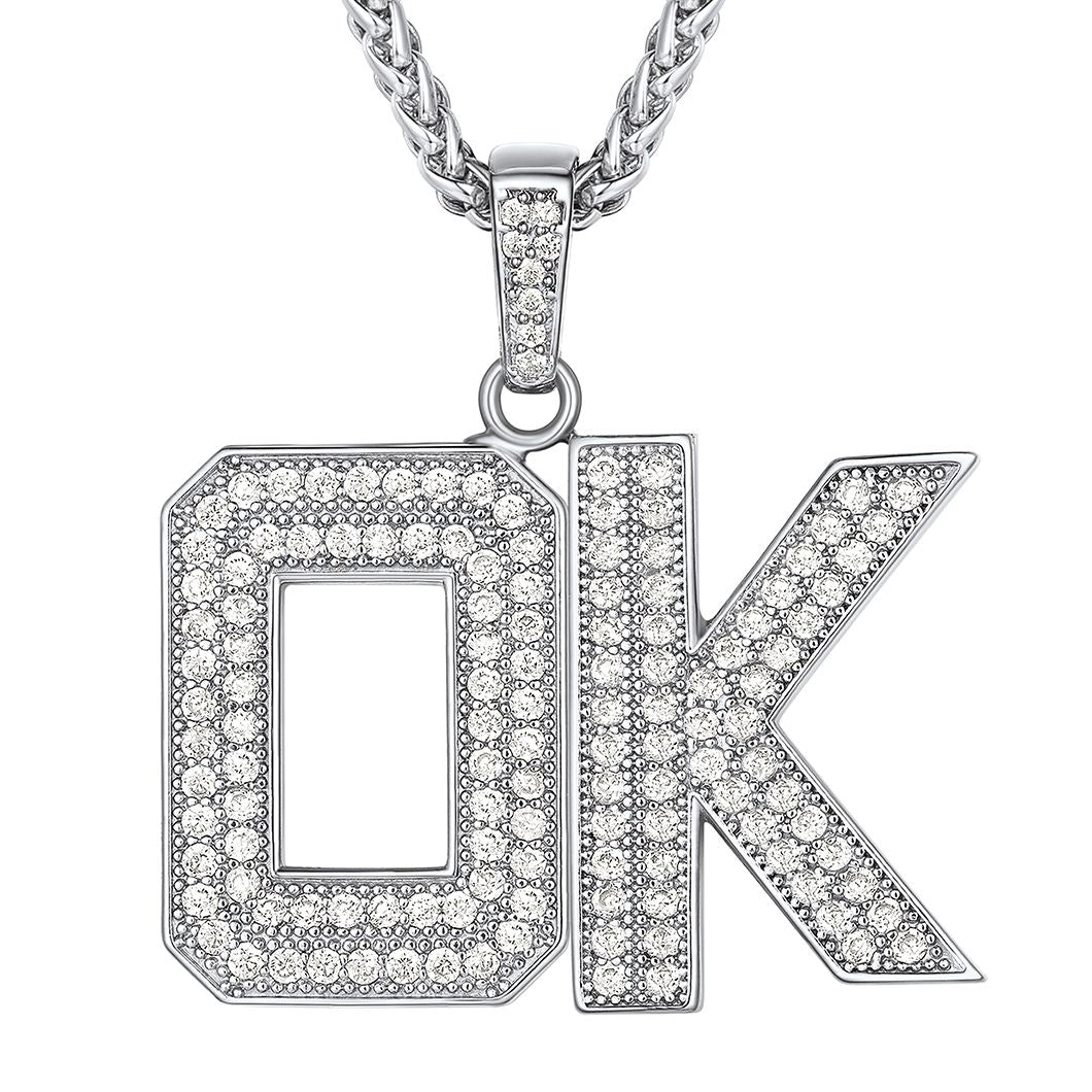 Custom Bling Cubic Zirconia 2 Initial Necklace Stainless Steel