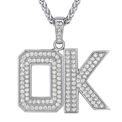 Custom Bling Cubic Zirconia 2 Initial Necklace Stainless Steel