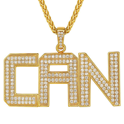 Custom Bling Cubic Zirconia 3 Initial Necklace Gold Plated 