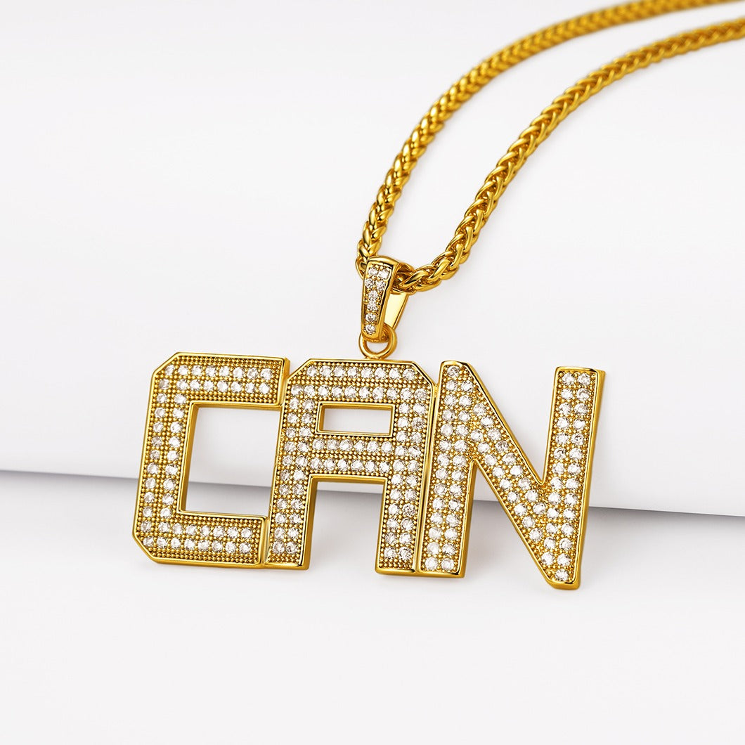 Custom Bling Cubic Zirconia Initial Necklace Gold Plated