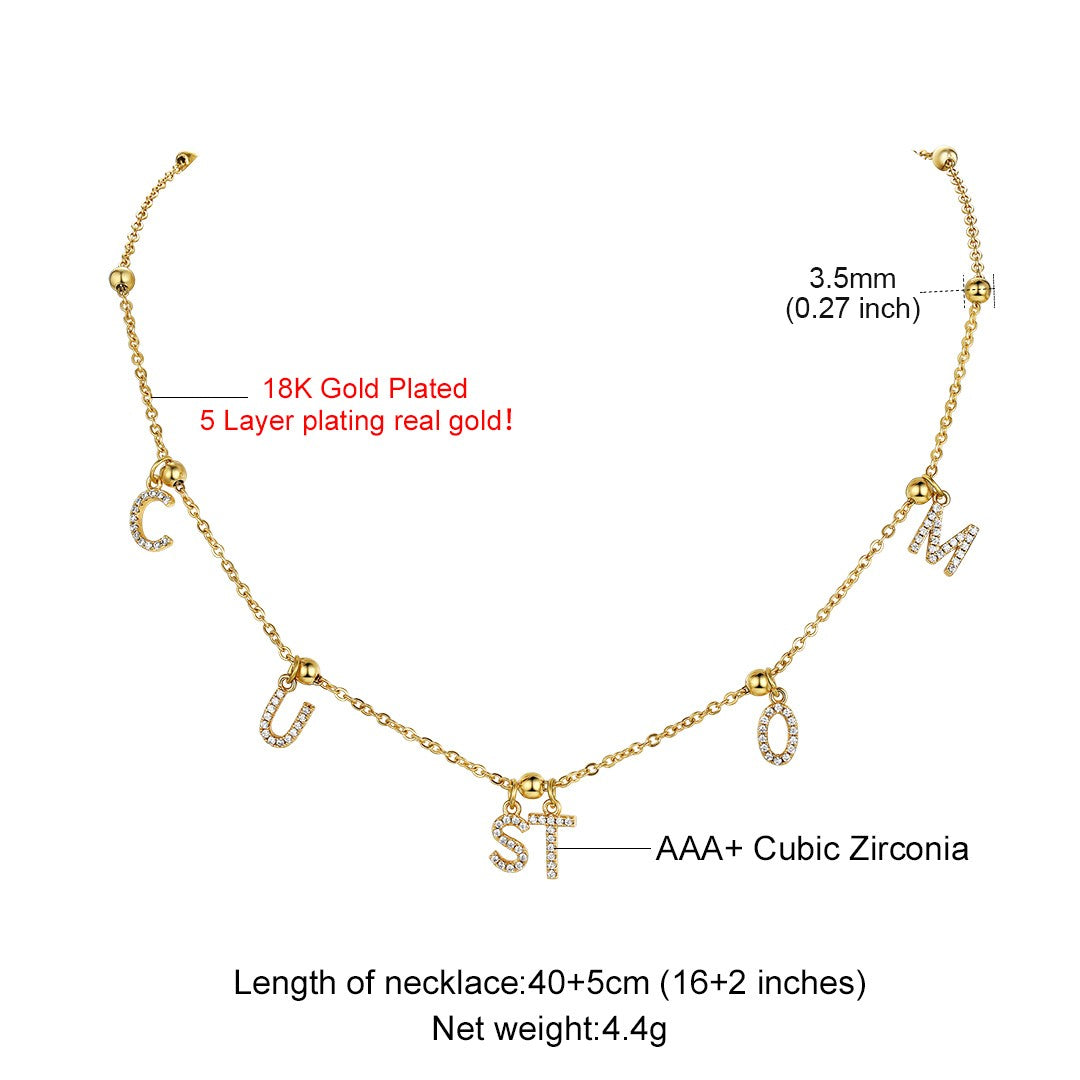 Custom CZ Initial Name Choker Necklace: Dimension, Durable, Solid