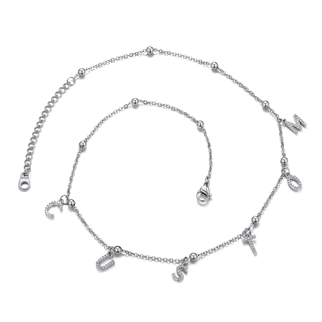 Custom CZ Initial Name Choker Necklace White Gold Plated