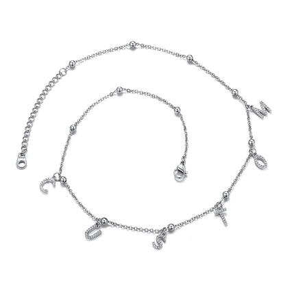 Custom CZ Initial Name Choker Necklace White Gold Plated