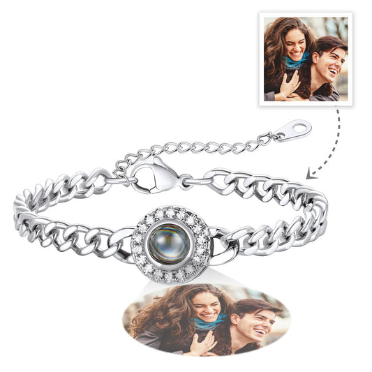 Custom CZ Photo Projection Bracelet Cuban Chain Bracelet