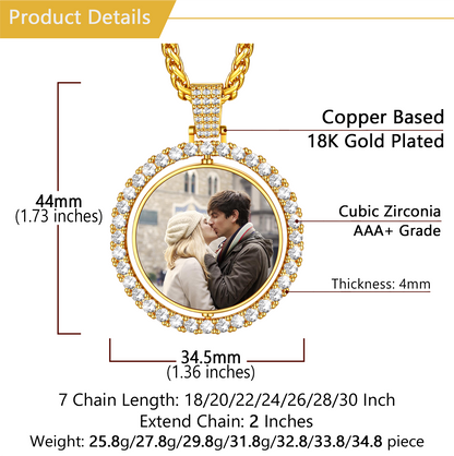 Custom CZ Photo necklace Detail, Dimension, AAA+ Cubic Zirconia