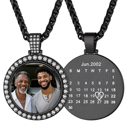 Custom Calendar Photo Necklace Black Plated