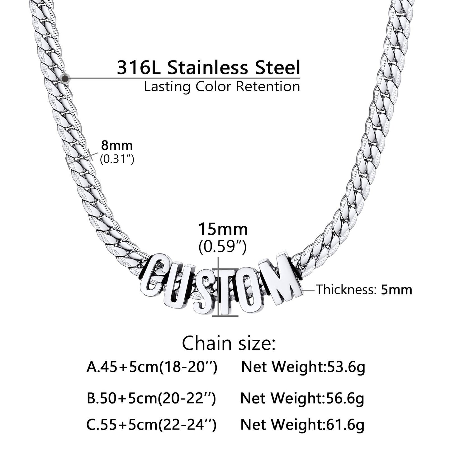 Custom Chain Initial Name Necklace: Dimension, Durable, Solid