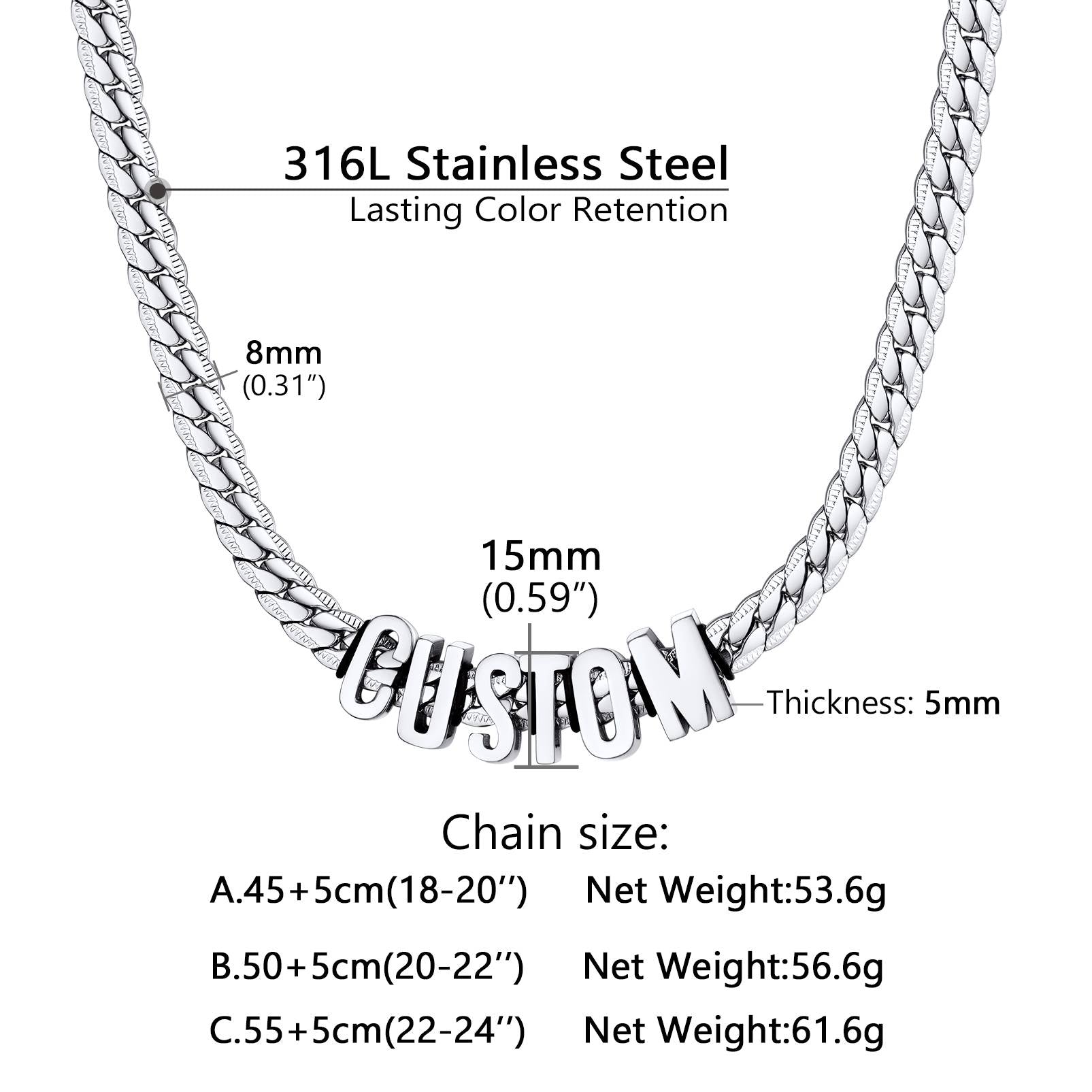 Custom Chain Initial Name Necklace: Dimension, Durable, Solid