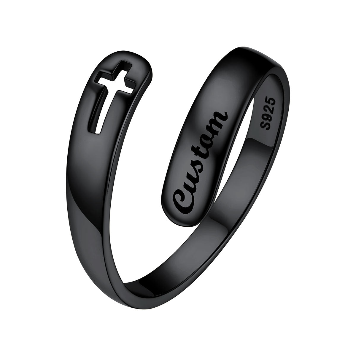 Custom Cross Adjustable Inspirational Ring Black Plated