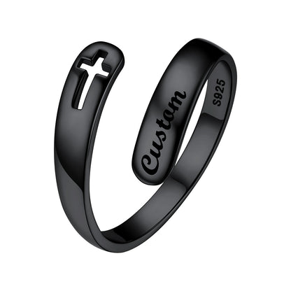 Custom Cross Adjustable Inspirational Ring Black Plated