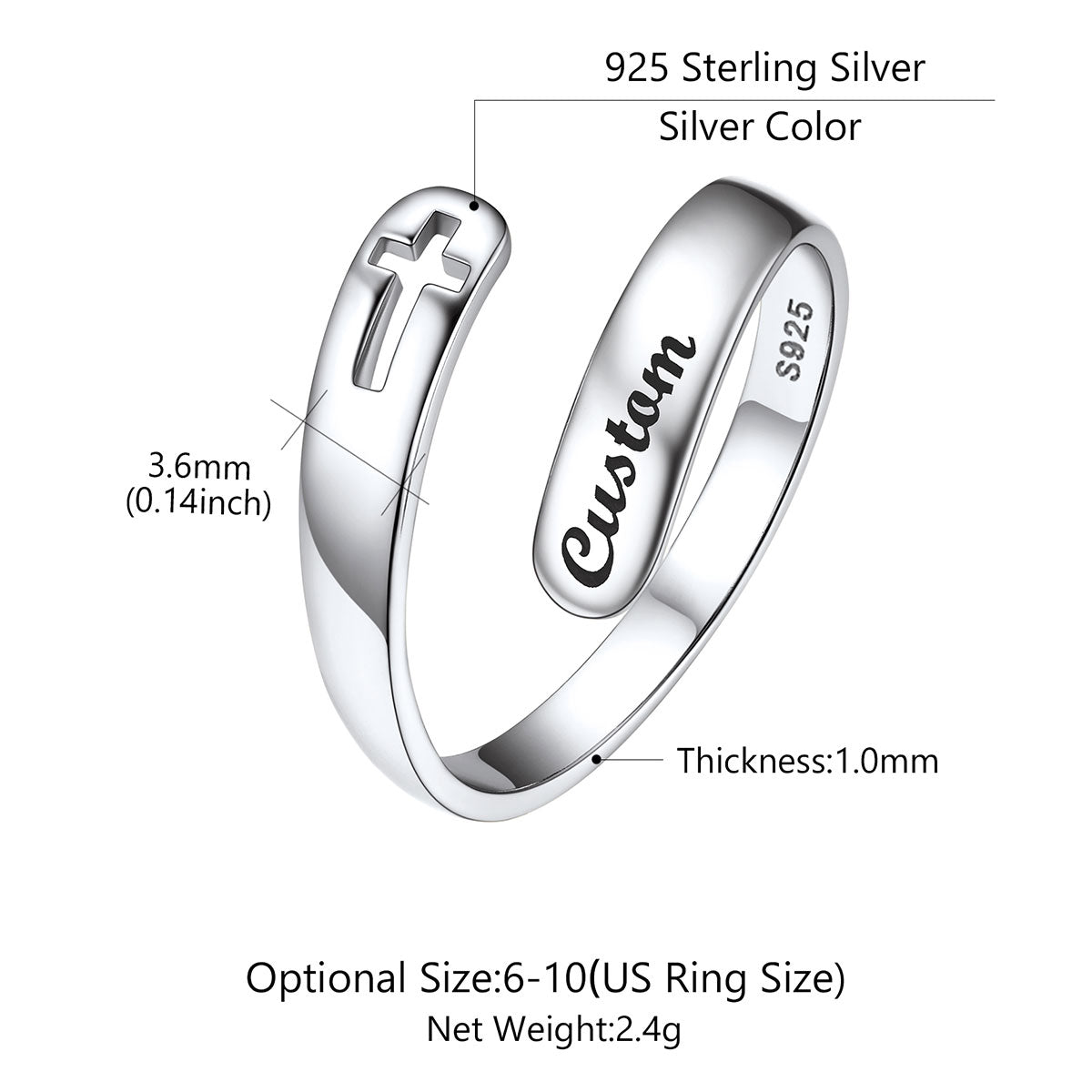 Custom Cross Adjustable Inspirational Ring: Dimension, Durable, Solid