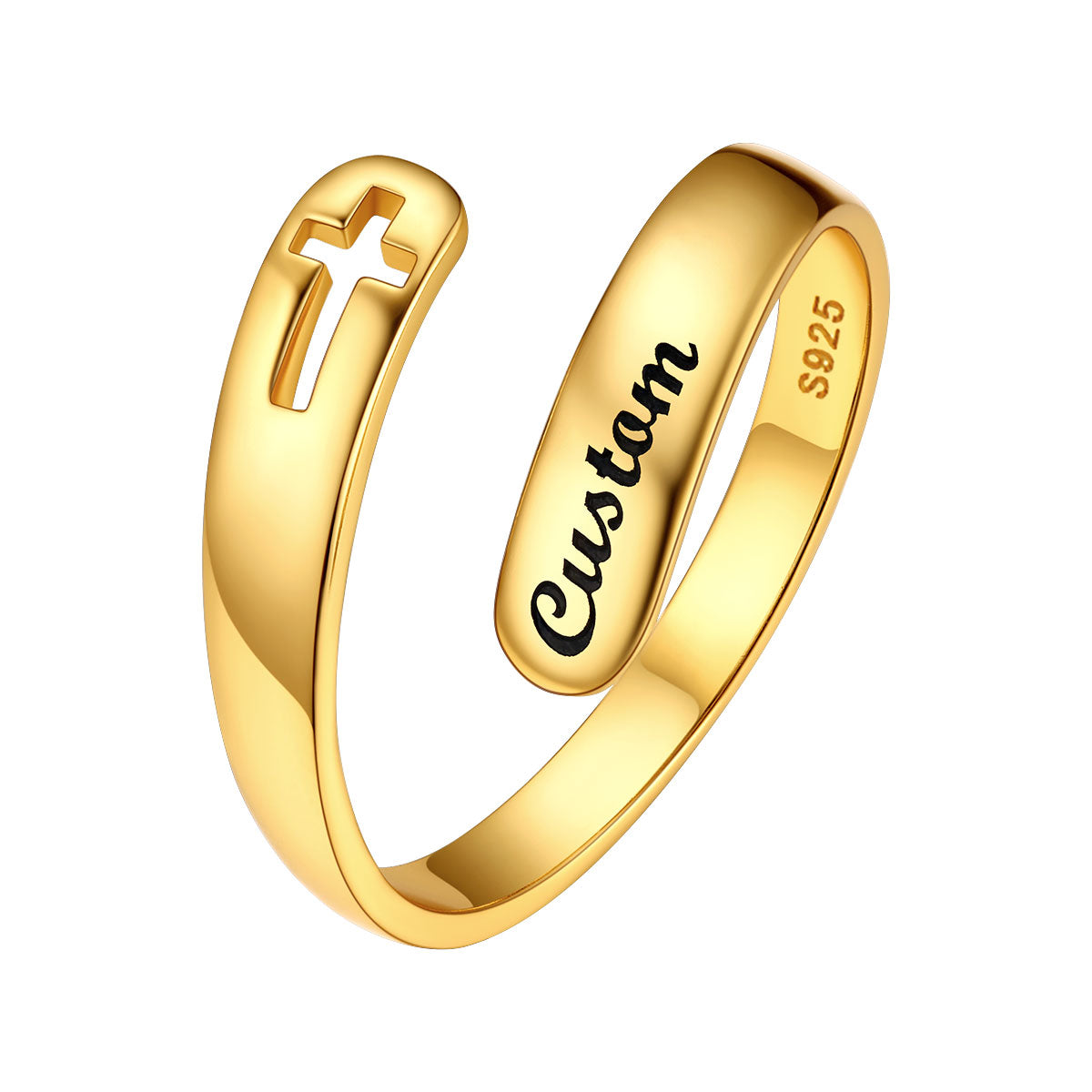 Custom Cross Adjustable Inspirational Ring Gold Plated
