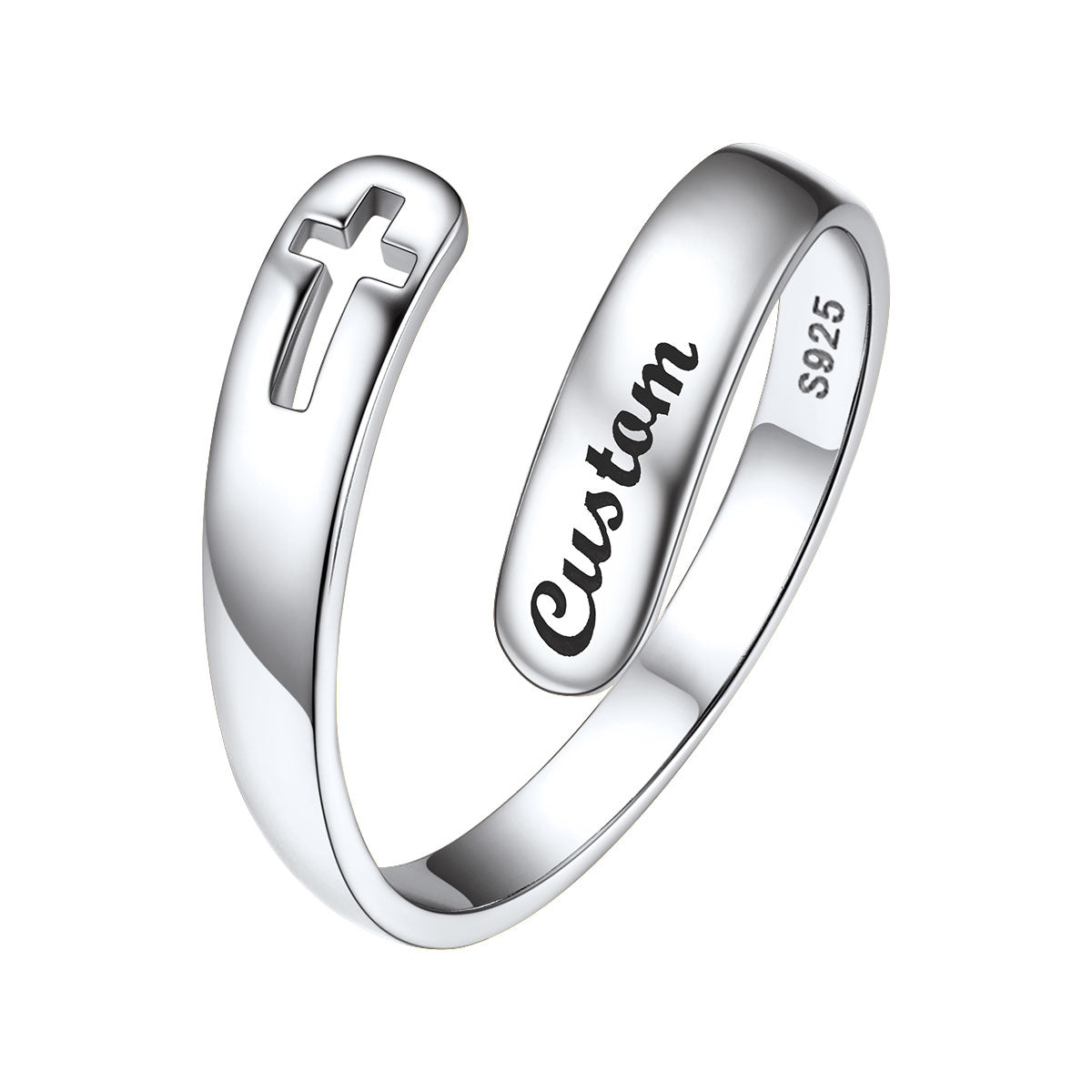 Custom Cross Adjustable Inspirational Ring in 925 Sterling Silver