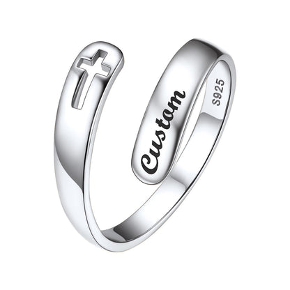 Custom Cross Adjustable Inspirational Ring in 925 Sterling Silver