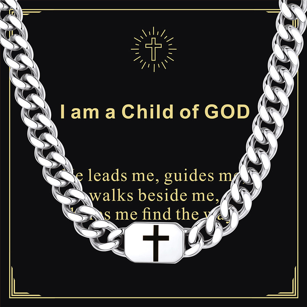 Custom Cross Cuban Link Chain Necklace with greeting card Child of God