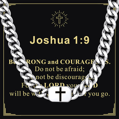 Custom Cross Cuban Link Chain Necklace with greeting card Joshua 1:9