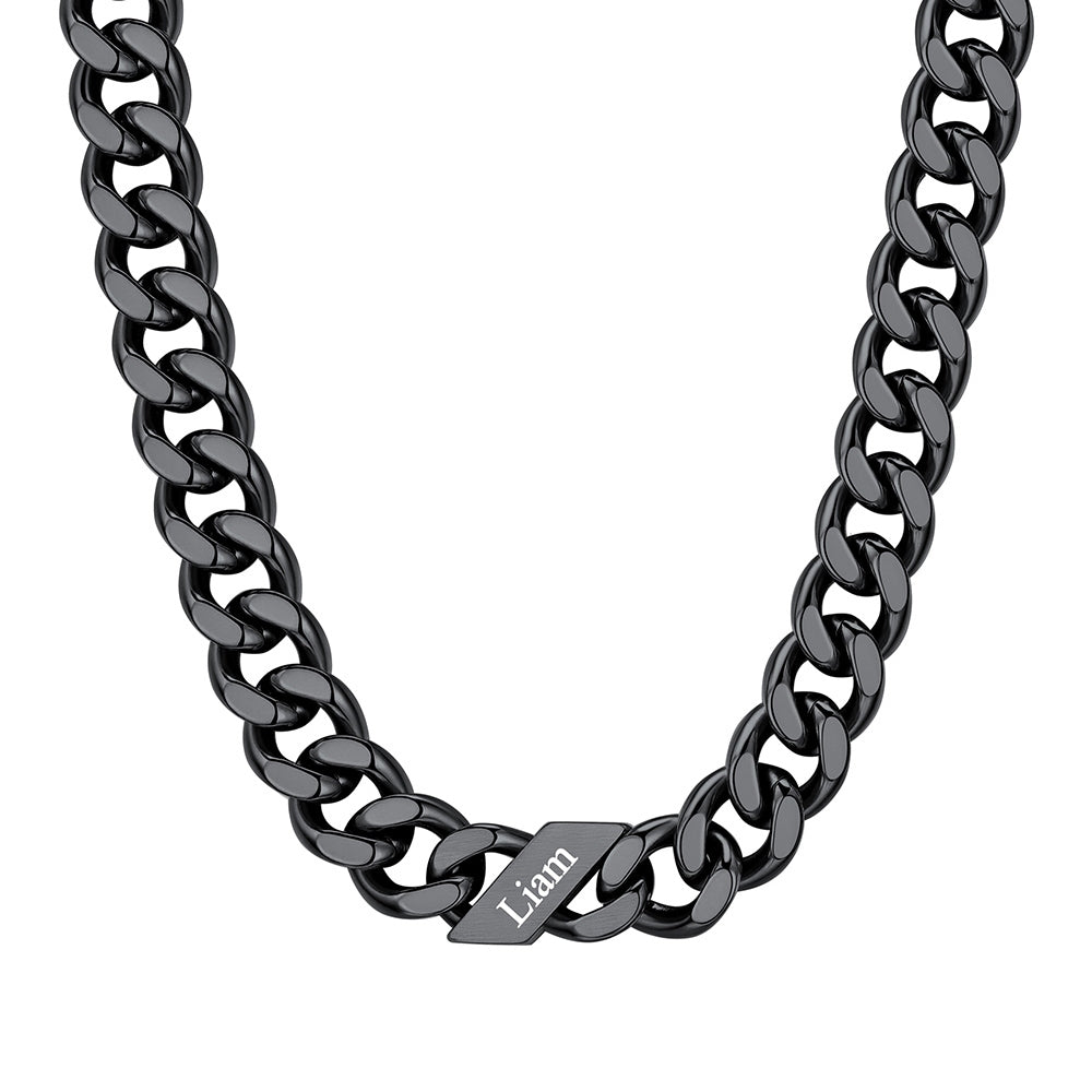 Custom Cuban Chain Necklace 12mm 1 name Black Plated