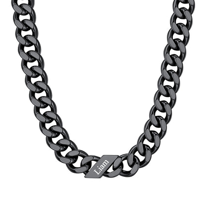 Custom Cuban Chain Necklace 12mm 1 name Black Plated