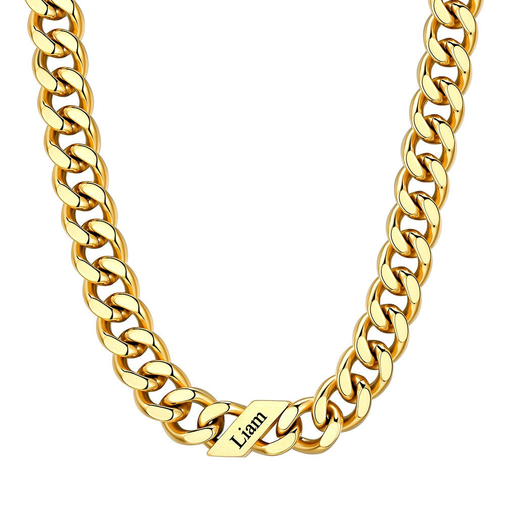 Custom Cuban Chain Necklace 12mm 1 name Gold Plated