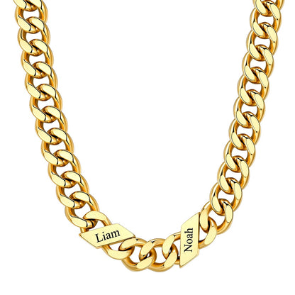 Custom Cuban Chain Necklace 12mm 2 name Gold Plated