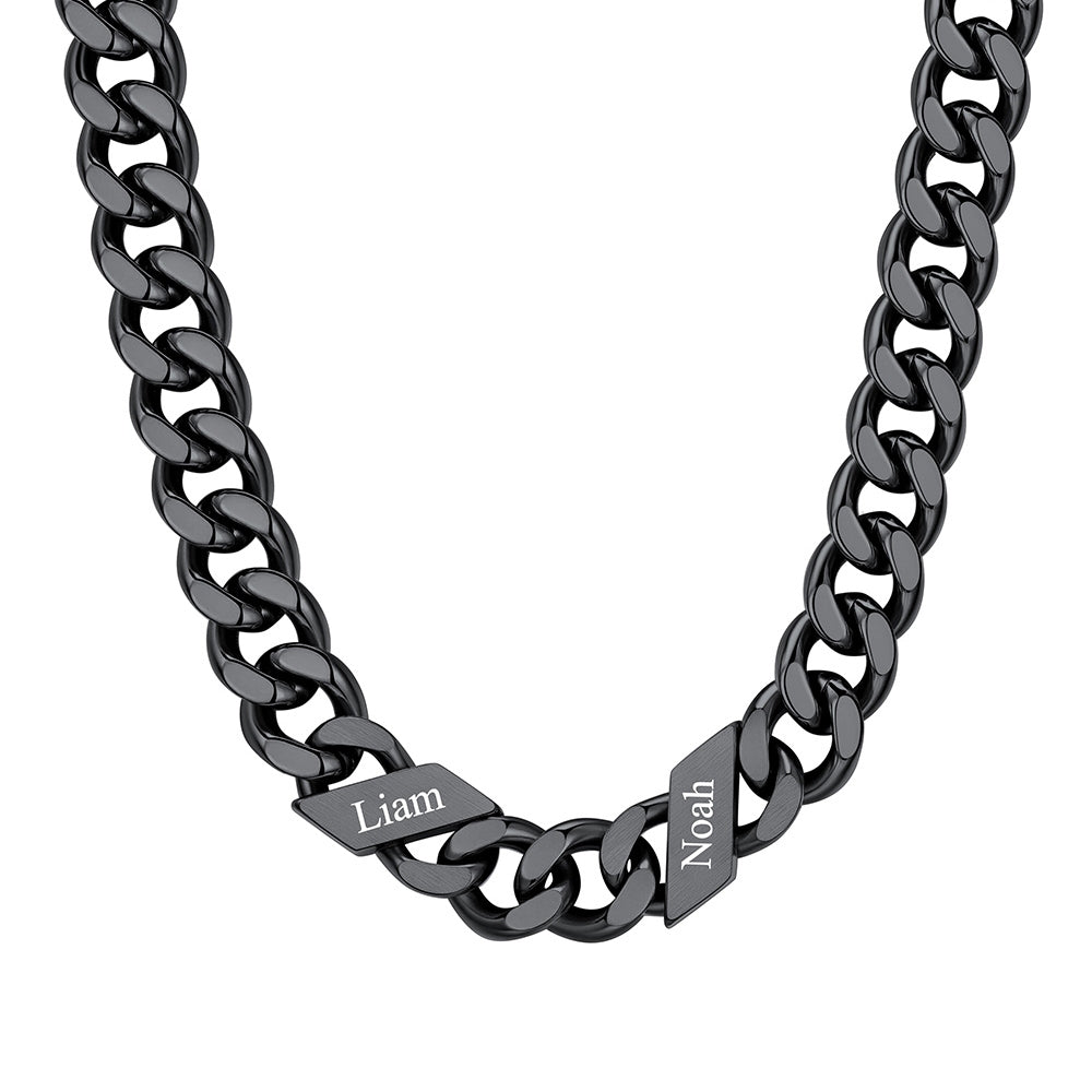 Custom Cuban Chain Necklace 12mm 2 names Black Plated