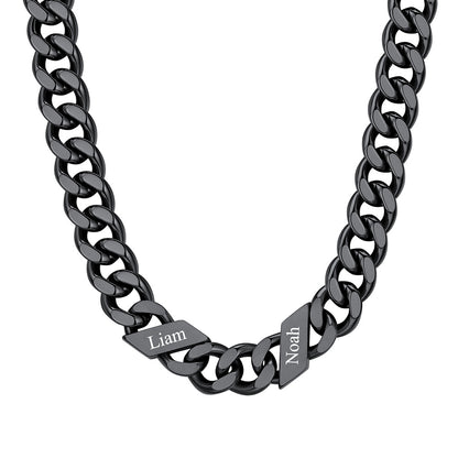 Custom Cuban Chain Necklace 12mm 2 names Black Plated