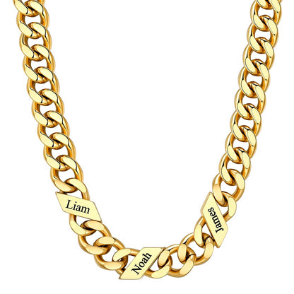 Custom Cuban Chain Necklace 12mm 3 name Gold Plated