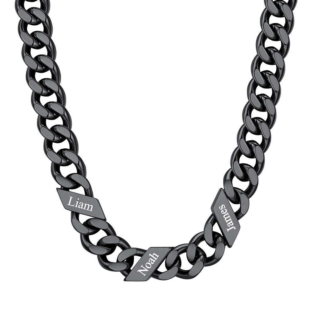 Custom Cuban Chain Necklace 12mm 3 names Black Plated