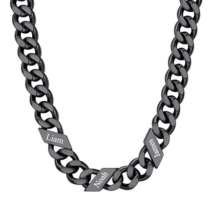 Custom Cuban Chain Necklace 12mm 3 names Black Plated