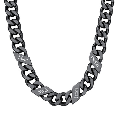 Custom Cuban Chain Necklace 12mm 4 names Black Plated