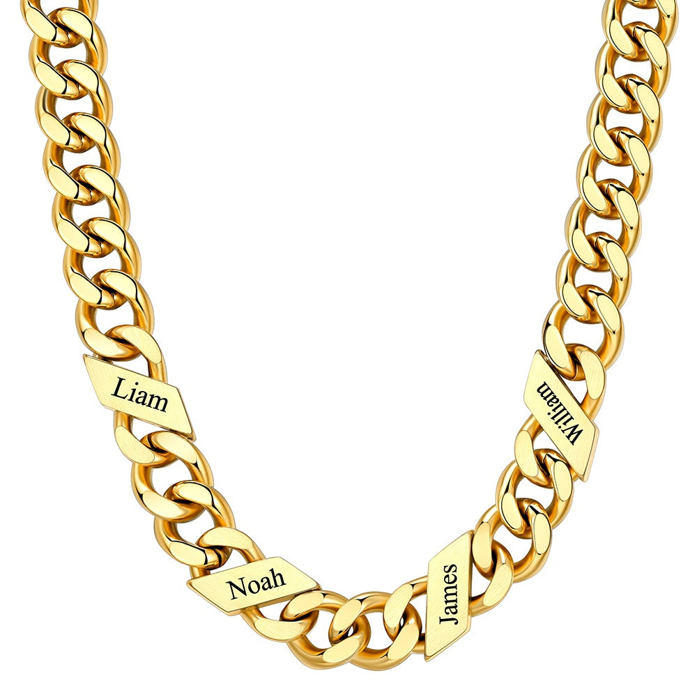 Custom Cuban Chain Necklace 12mm 4 names Gold Plated