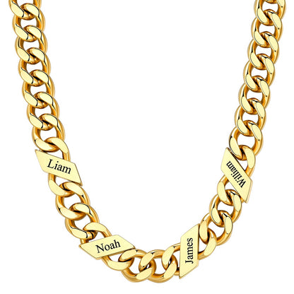 Custom Cuban Chain Necklace 12mm 4 names Gold Plated