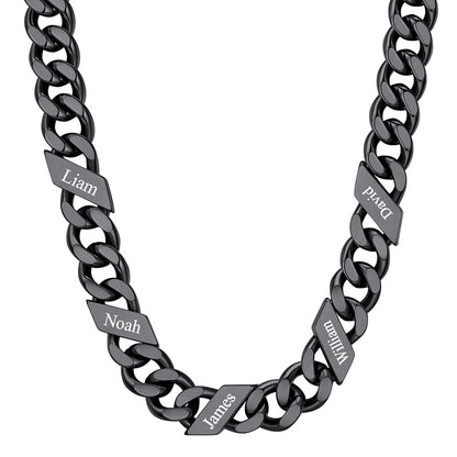 Custom Cuban Chain Necklace 12mm 5 names Black Plated