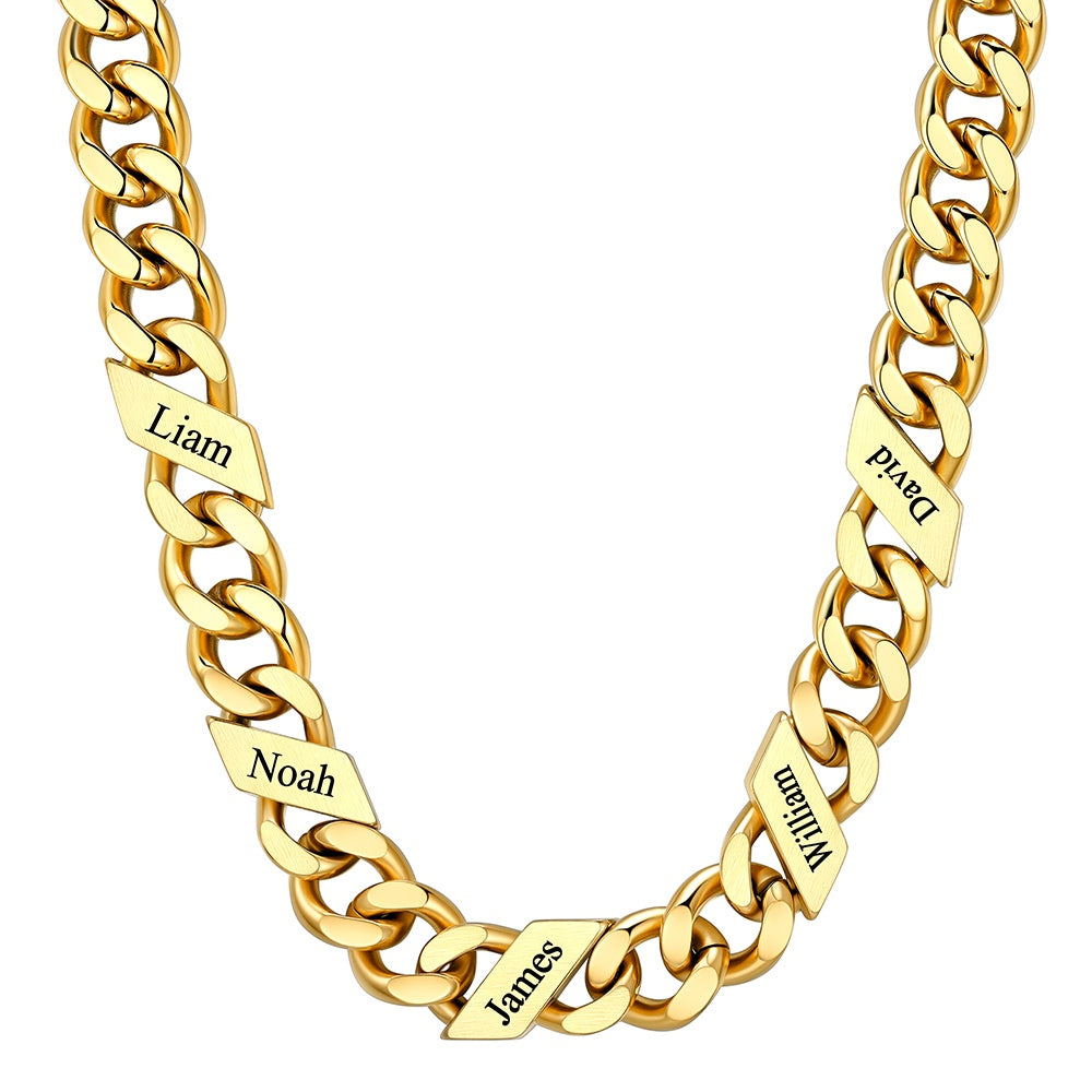 Custom Cuban Chain Necklace 12mm 5 names Gold Plated