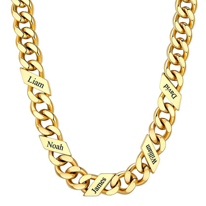 Custom Cuban Chain Necklace 12mm 5 names Gold Plated
