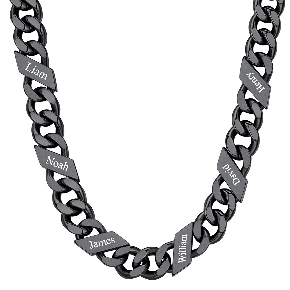 Custom Cuban Chain Necklace 12mm 6 names Black Plated