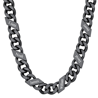 Custom Cuban Chain Necklace 12mm 6 names Black Plated