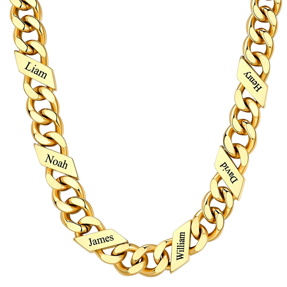 Custom Cuban Chain Necklace 12mm 6 names Gold Plated