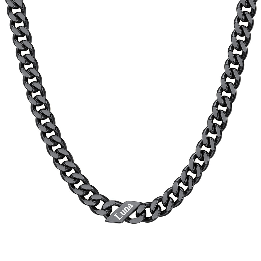 Custom Cuban Chain Necklace 7mm 1 names Black Plated