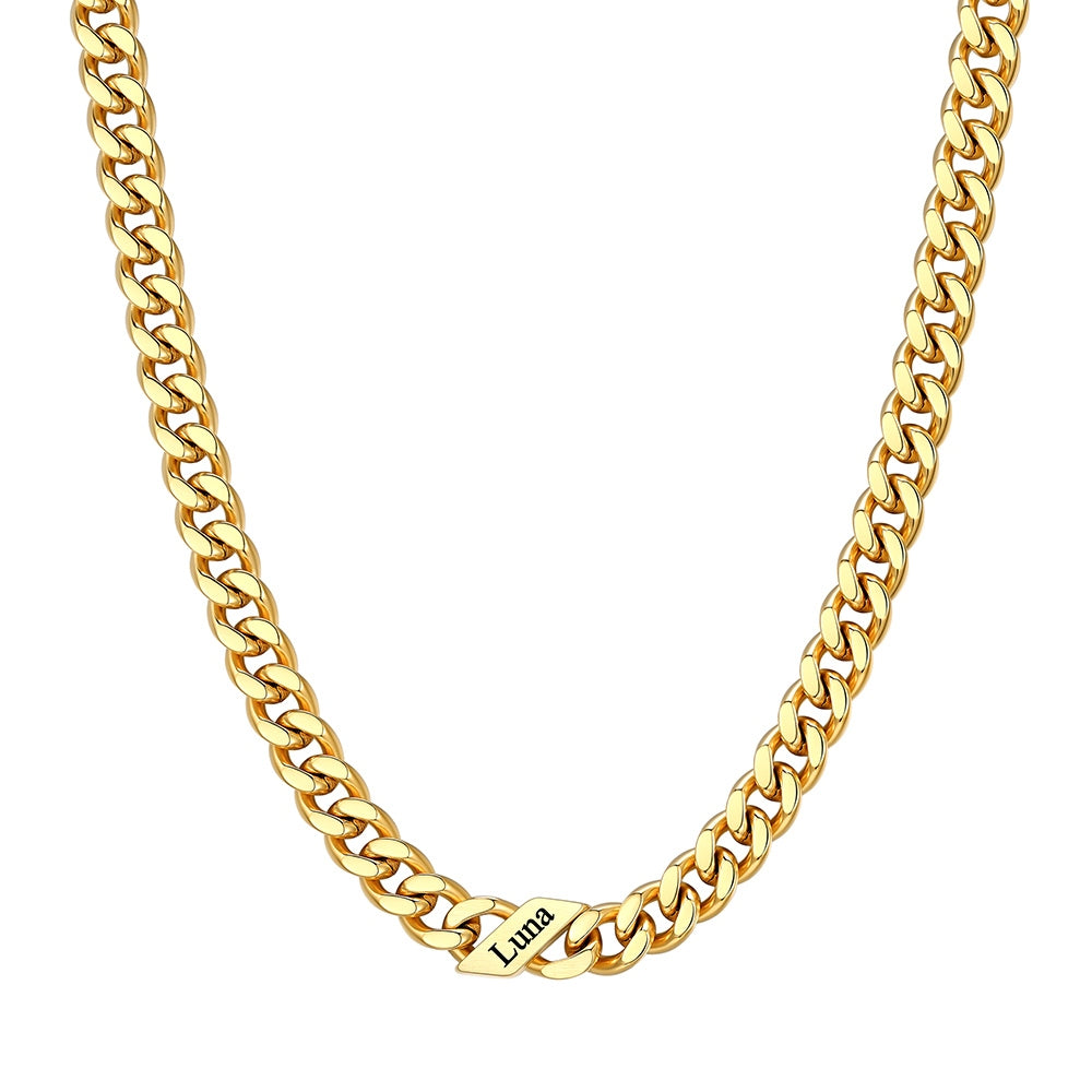Custom Cuban Chain Necklace 7mm 1 name Gold Plated