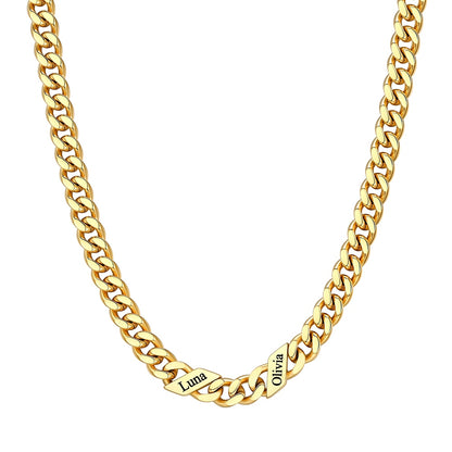 Custom Cuban Chain Necklace 7mm 2 name Gold Plated