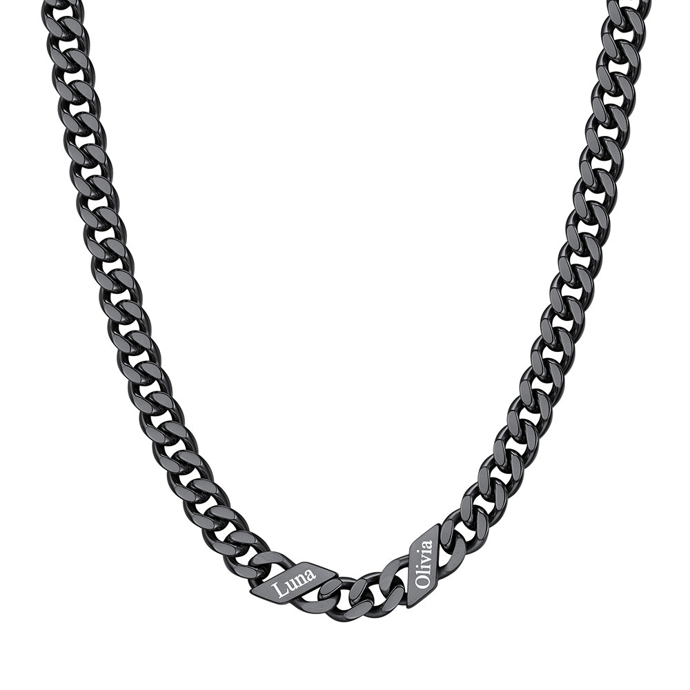 Custom Cuban Chain Necklace 7mm 2 names Black Plated
