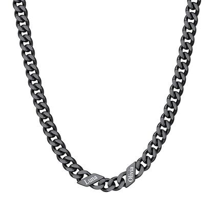 Custom Cuban Chain Necklace 7mm 2 names Black Plated